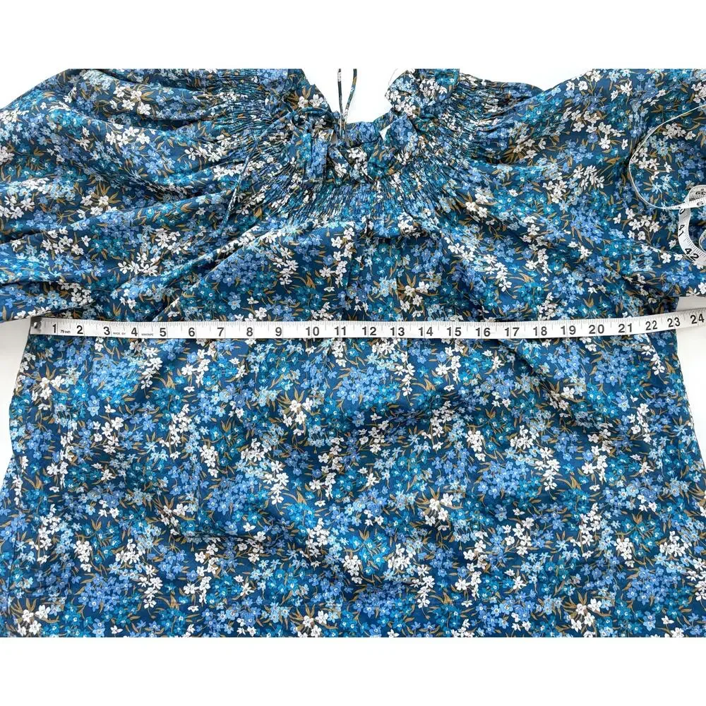 J. Crew Smocked Neck Puff Sleeve Top in Liberty Fabric Sea Blossoms Size Large